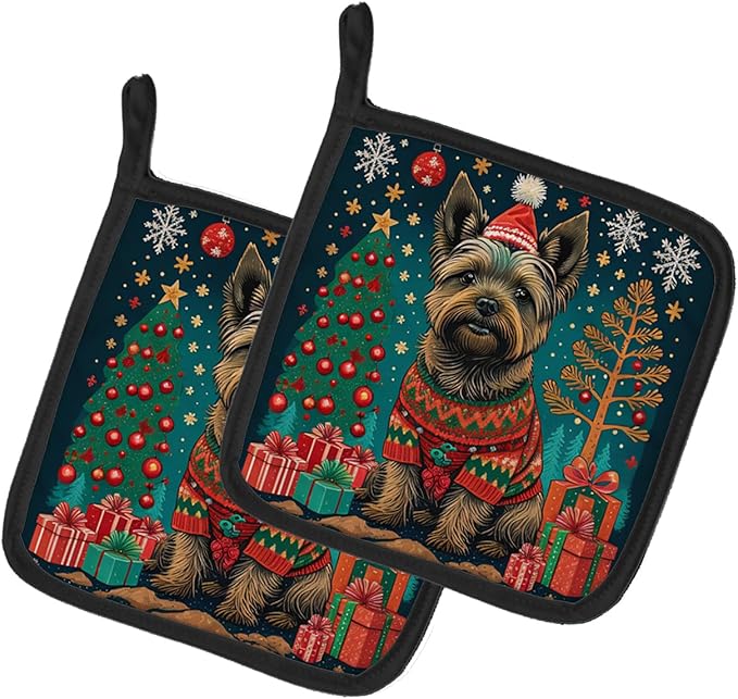 Caroline's Treasures Cairn Terrier Christmas Pair of Pot Holders Kitchen Heat Resistant Pot Holders Sets Oven Hot Pads for Cooking Baking BBQ, 7 1/2 x 7 1/2