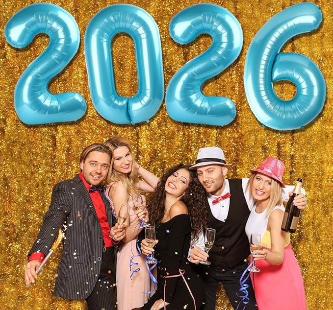 2026 Balloon Numbers - 40 Inch Pearlescent Blue New Years Eve Party Supplies 2026, Nye Decor Party Decorations Happy New Year, New Years Eve Foil Party Balloons, Graduation Party Decorations