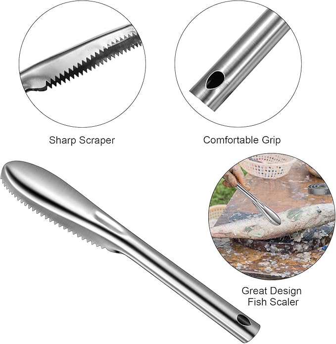 Honoson 4 Pcs Fish Scaler Remover Stainless Steel Fish Skin Scraper Grater Multi-functional Kitchen Peeler Scaler with Bottle Opener for Seafood Cleaning