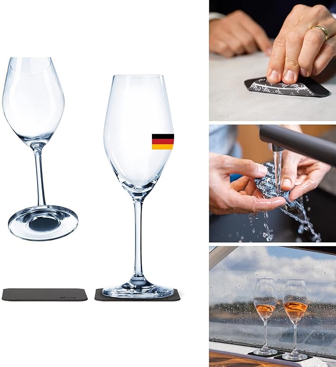 silwy® Magnetgläser, feine Kristallgläser mit perfekt integrierten Magneten und metallischen Nano-Gel-Untersetzern (Champagner // 0,2 Liter) COG: 14 / Price: 49,95