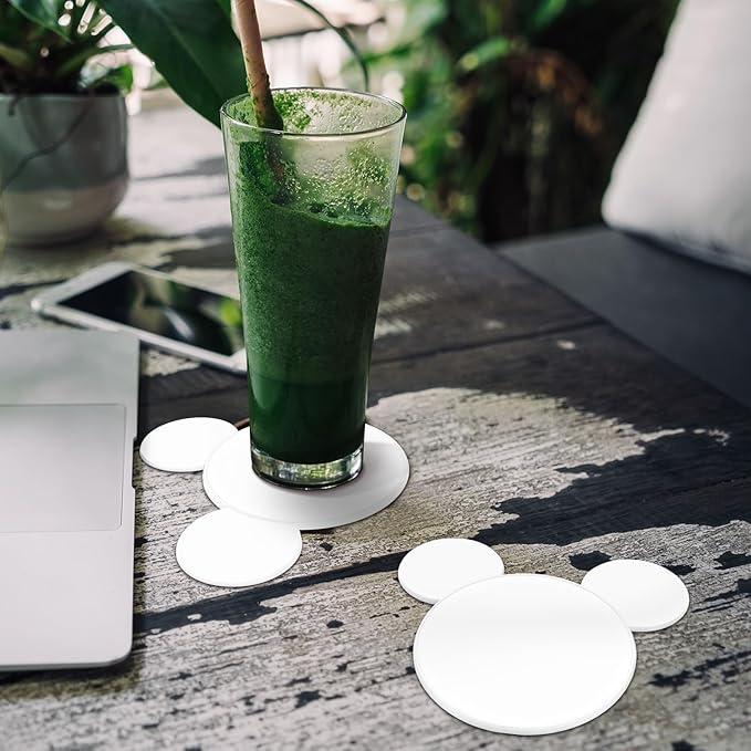 Funny Mouse Ears Coasters Non-Slip White Drink Coasters for Bars, Party, Office, Home Decor Tabletop Protection Birthday Wedding Housewarming Easter Gifts Ideas - Set of 4