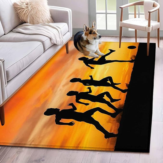 Area Rug 4x6ft, Football Sports Competition Washable Rugs for Living Room Bedroom, Sunset Background Soft Non-Slip Area Rugs Rectangle Floor Carpet for Dining Room