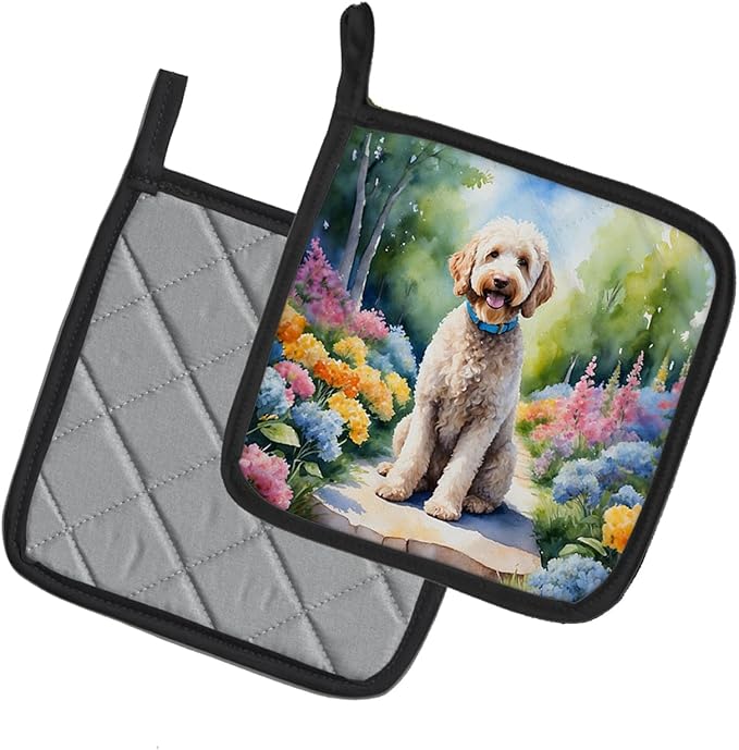 Caroline's Treasures Labradoodle Spring Path Pair of Pot Holders Kitchen Heat Resistant Pot Holders Sets Oven Hot Pads for Cooking Baking BBQ, 7 1/2 x 7 1/2