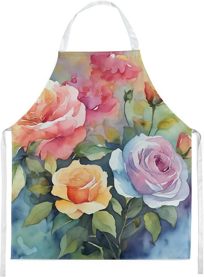 Caroline's Treasures Roses in Watercolor Apron Cooking Kitchen Server Baking Crafts Gardening for Adult Women Men, Unisex, Large, Multicolor