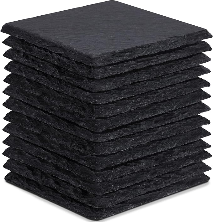 13 Pieces Slate Drink Coasters, GOH DODD 4 Inch Black Coasters Stone Coaster Set, Laser Engraving Blanks with Anti-Scratch Bottom for Home Office Kitchen Housewarming Gifts Wedding Party, Square