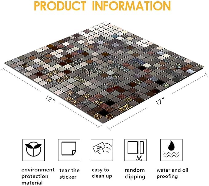 10 Sheets Peel and Stick Backsplash Tile, Self-Adhesive Mosaic Tile, Stick on Kitchen, Bathroom Vanities, Fireplace Décor, Laundry Table (10, Mixed Bronze)
