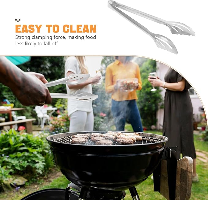 Operitacx Stainless Steel Bbq Tongs Large Metal Food Clips Anti-scalding Kitchen Bread and Steak Serving Tongs for Grilling and Baking