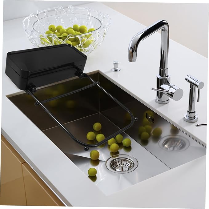 TEHAUX Kitchen Sink Strainer Rack Suction Cup Drain Net Multi-function Rack for Sink Black