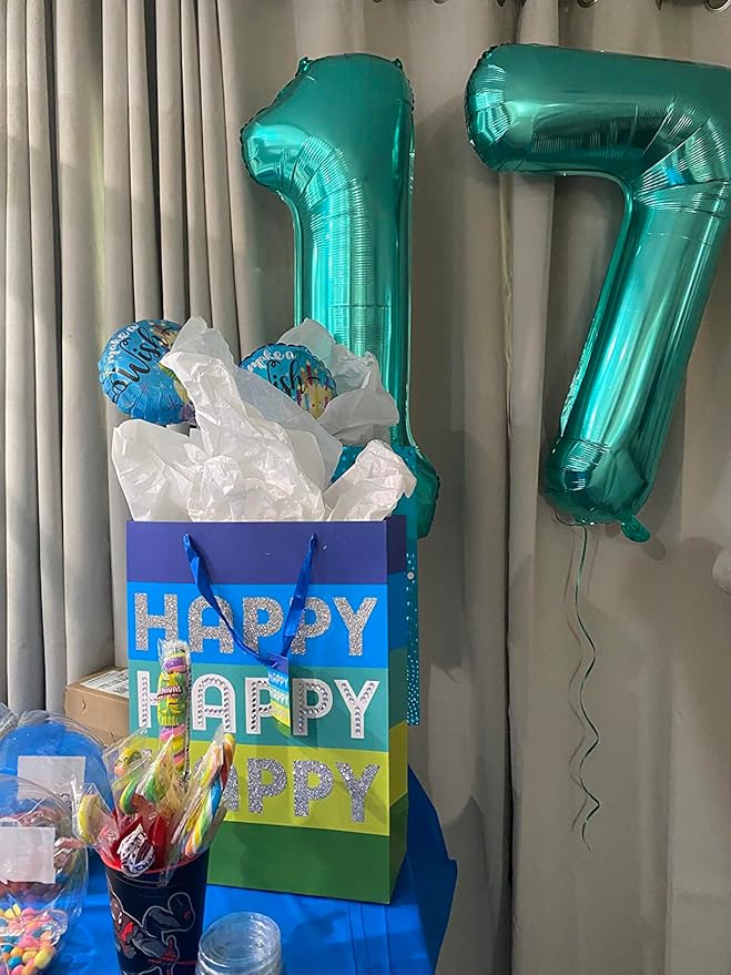 40 Inch Number 7 Balloon, 6 7 Birthday Decorations, Blue-green Seven Birthday Decor, 7 17 27 70 Year Old Balloon Number for Engagement, Wedding, Graduations