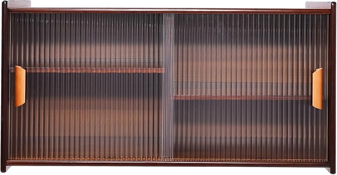 Countertop Kitchen Pantry Cabinet,Bamboo Wall Sideboard with Sliding Glass Doors,Pantry Cabinet for Kitchen, Living Room,Dinning,Bedroom,Walnut,30.3" W