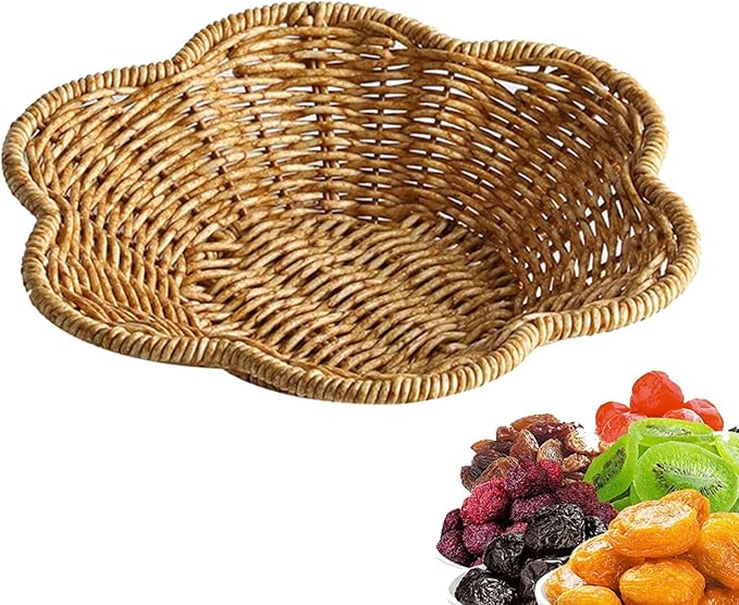 Generic Wicker Round Basket, Scalloped Serving Tray, Oval, Natural, Polypropylene, for Coffee Table Organizing