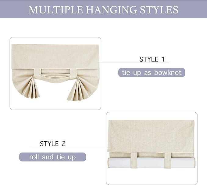 RYB HOME 100% Blackout Curtains for Small Window, Linen Textured Blend Insulating Privacy French Door Curtains Tie Up Shades for Kitchen Storage Cabinet Basement, W 12 x L 40, Beige, 1 Panel
