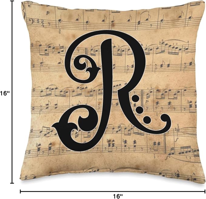 Monogram Initial of Capital Letter R on Vintage Sheet Music Throw Pillow
