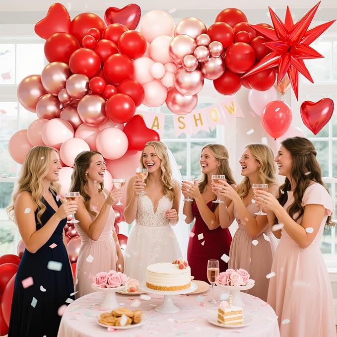 KARLURE Mothers Day Balloon Arch Kit for Mothers Day Decorations, Pink Red Rose Gold Balloons Heart Balloons for Happy Mothers Day Baby Shower Bridal Shower Wedding Birthday Party Decorations