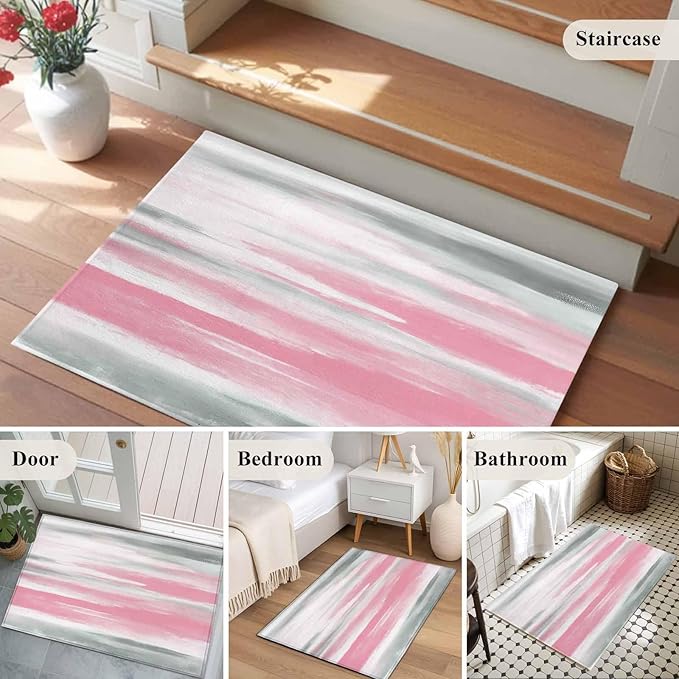 Area Rug 2x3ft, Pink Grey Mottled Texture Seamless Washable Rugs for Living Room Bedroom, Gradient Abstract Art Soft Non-Slip Area Rugs Rectangle Floor Carpet for Dining Room