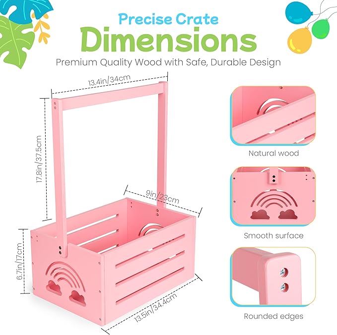 Wooden Baby Shower Crate Closet – with Handle, Smooth Surface & Round Edges – Textured Natural Wood - New Born Welcome Gift Hamper for Boys & Girls - Pregnancy Gifts for New Parents (Baby Pink)