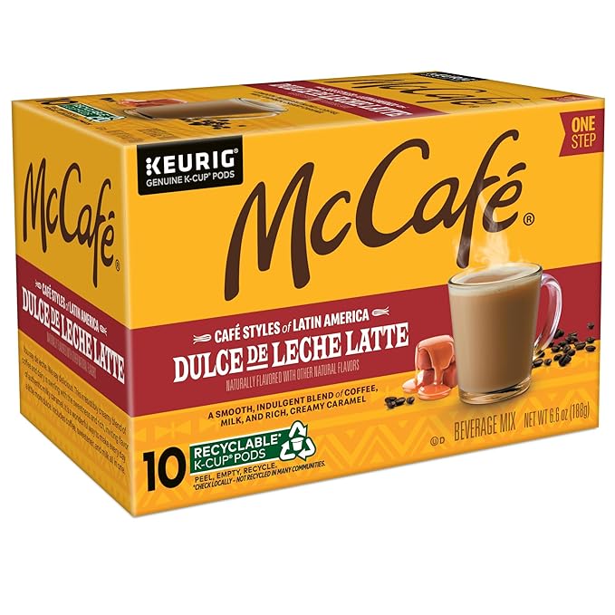 McCafé Dulce de Leche Latte, One Step Latte Single Serve Keurig K-Cup Pods, Flavored Coffee, 60-Count Box (6 Packs of 10)