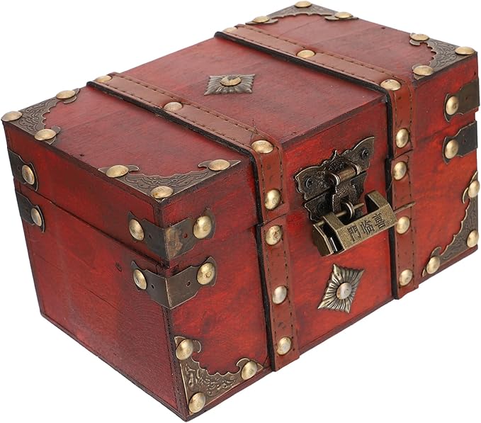 Sturdy Vintage Jewelry Storage Box Lockable Treasure Chest Desktop Organizing Basket