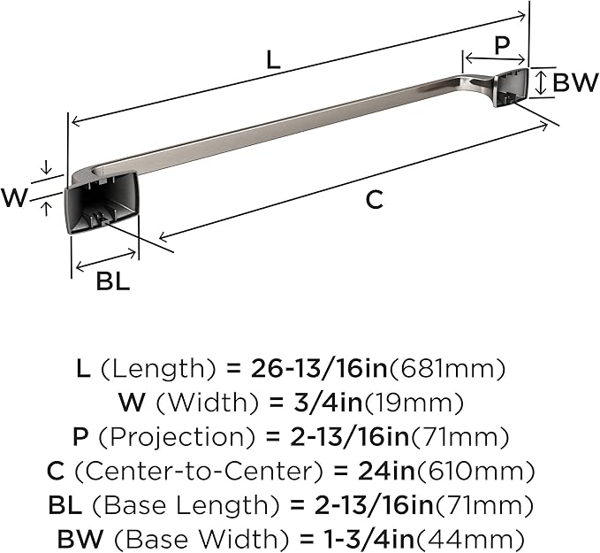 Amerock BH36014G10 | Brushed Nickel Towel Bar | 24 in (610 mm) Towel Rack | Highland Ridge | Bathroom Towel Holder | Bathroom Hardware | Bath Accessories