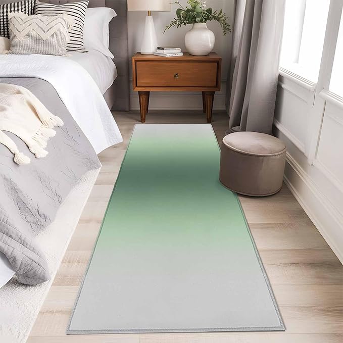 Runner Rug for Bedroom Hallway, Rat Tail Green Gray Gradual Kitchen Runner Rugs Area Rug 2x6ft, Abstract Art Washable Soft Floor Carpet for Entryway Stair