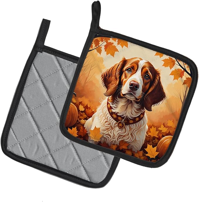 Caroline's Treasures DAC1029PTHD Brittany Spaniel Fall Pair of Pot Holders Kitchen Heat Resistant Pot Holders Sets Oven Hot Pads for Cooking Baking BBQ, 7 1/2 x 7 1/2