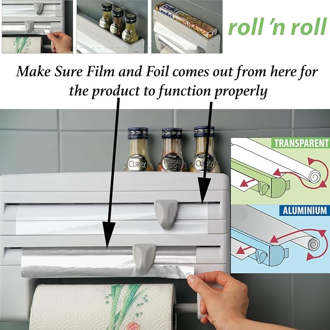 Metaltex 254410 Roll-n-Roll 4-in-1 Kitchen Roll Holder Dispenser, White, 39 x 10 x 25 cm.