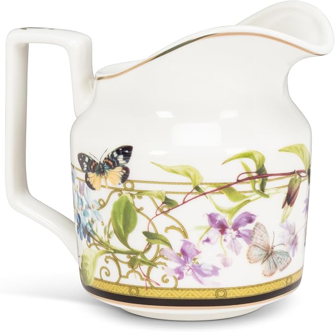 Abbott Collection Butterfly Garden Creamer - Bone China, White/Green (4"H)