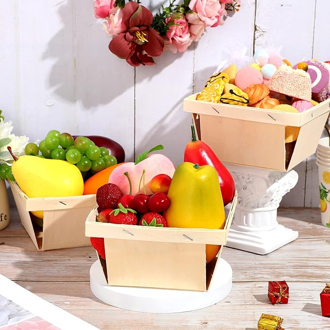 Geosar 30 Pcs One Quart Wooden Berry Baskets Bulk 5.75 Inch Square Vented Wood Boxes Empty Wooden Baskets Gifts, Picking Fruit, Arts, Crafts and Decor(Original Wood Color)