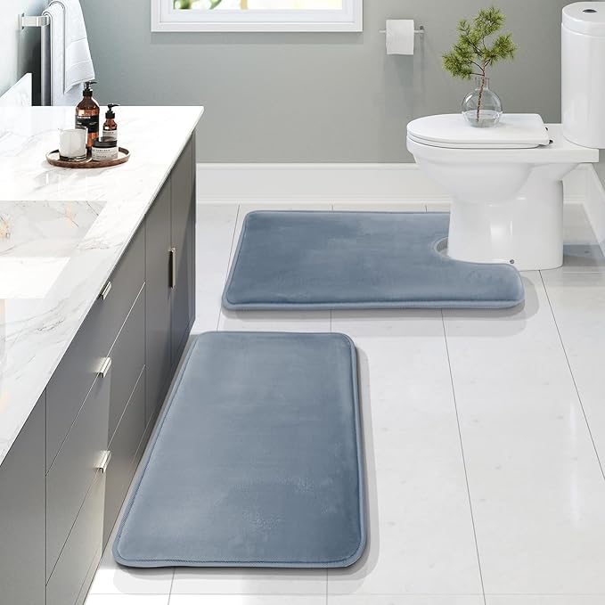 Clara Clark Bathroom Rugs, Velvet Memory Foam Bath Mat, Non-Slip Bath Rugs, Machine Wash, Dries Quickly, Ultra Soft Plush Bath Mats for Bathroom,