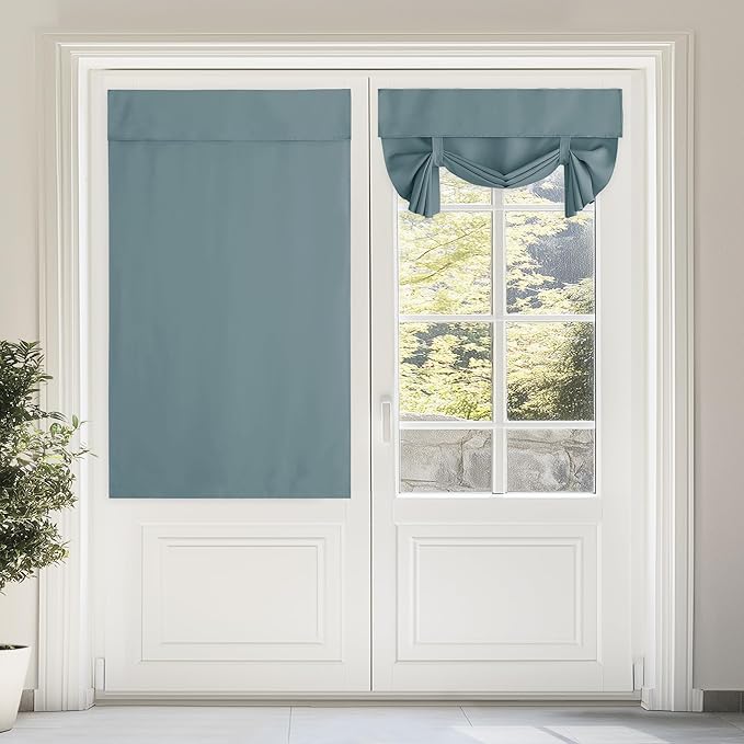 NICETOWN Tie Up Curtains for Kitchen Window, French Door Curtains 63 inches Long Privacy Short Blackout Window Covering for Patio Sliding Glass Door, W46 x L63 inch, 1 Panel, Greyish Blue
