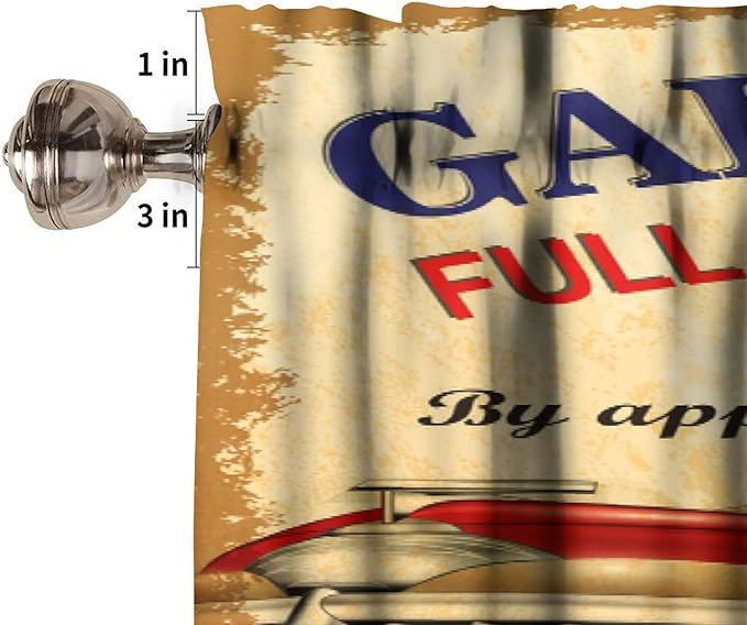 Car Vintage Garage Valance Curtain Retro Girl 1960S Mechanic Classic Signboard 1950S Aged Rod Pocket Valance Window Treatments Short Curtains for Kitchen Bathroom 54x18inch