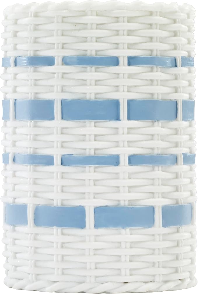 Izod – Tumbler, Wicker-Textured Hand-Painted Resin with Stripe Detail, Coastal Home Decor – Perfect for Holding Toothbrushes and Bathroom Essentials (Savannah)