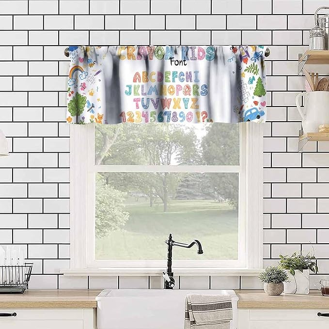 Kids Alphabet Valance Curtain, Colorful Cartoon Funny Educational Tool Window Drapes for Kitchen Dining Nursery Bedroom Classroom Decor, 54x18Inch