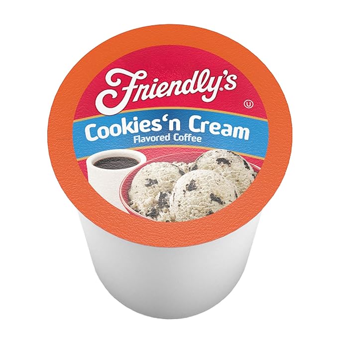 Friendly's Chocolate and Vanilla Flavored Coffee Pods for Keurig K Cup Brewers, Cookies & Cream, 40 Count (Pack of 1)