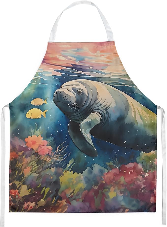 Caroline's Treasures Manatee Apron Cooking Kitchen Server Baking Crafts Gardening for Adult Women Men, Unisex, Large, Multicolor