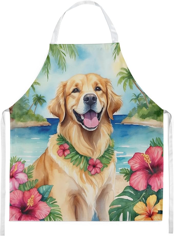 Caroline's Treasures Golden Retriever Luau Apron Cooking Kitchen Server Baking Crafts Gardening for Adult Women Men, Unisex, Large, Multicolor
