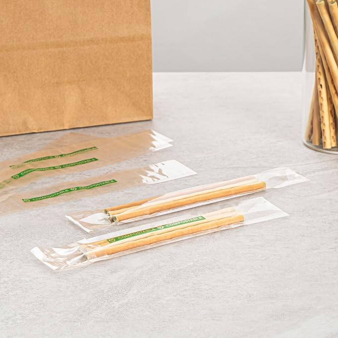 Restaurantware Candy Bags 100 Pcs 8" x 1" Heat-Sealable Clear Plastic Bags Greaseproof Home Compostable Freezer-Ready No-Flap Treat Carriers for Candies, Cookies, Bakery, Party Favours
