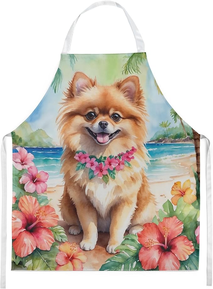 Caroline's Treasures Pomeranian Luau Apron Cooking Kitchen Server Baking Crafts Gardening for Adult Women Men, Unisex, Large, Multicolor