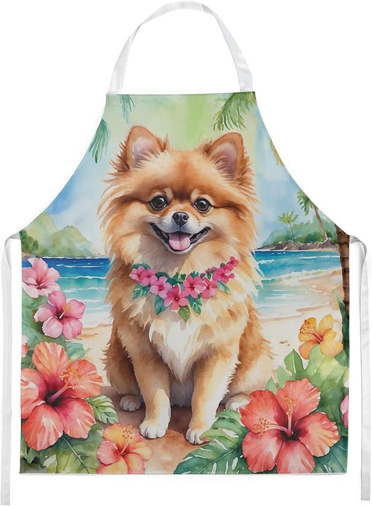 Caroline's Treasures Pomeranian Luau Apron Cooking Kitchen Server Baking Crafts Gardening for Adult Women Men, Unisex, Large, Multicolor