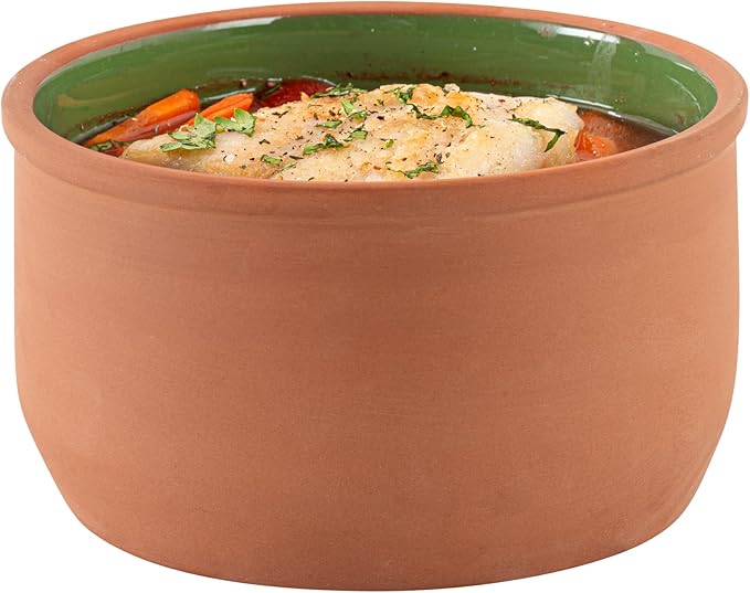 Restaurantware-Terra Tek 34 Ounce Terracotta Cazuelas, 2 Green Glazed Clay Pots For Cooking - Oven-Ready, Microwavable, Terracotta Serving Pots, Dishwashable, For Cooking And Serving