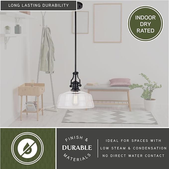 VAXCEL Beloit 1 Light Matte Black Farmhouse Pendant Light with Clear Glass Dome