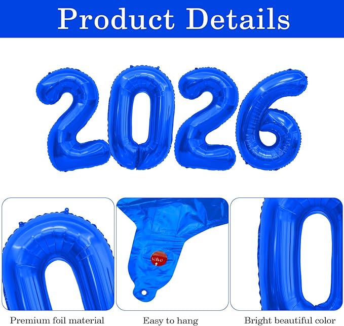 2026 Balloons, 2026 Number Balloons, 40 Inch Large Foil Graduation Balloon 2026 Numbers for Graduation Decorations Class of 2026, Birthday, Anniversary, New Year Eve Party Decorations, Navy Blue