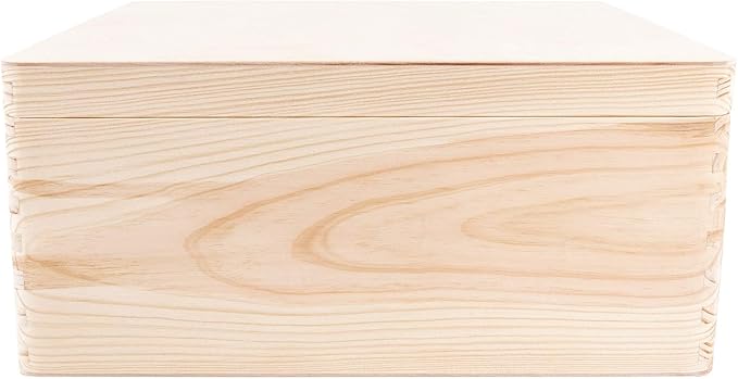 Creative Deco Large Wooden Storage Box with Hinged Lid | 11.8 x 7.87 x 5.51 in (+-0.5) | Keepsake Unfinished Plain Unpainted Gift Box with Handles for Tool Toy Kitchen | ROUGH & UNSANDED Wood Trunk