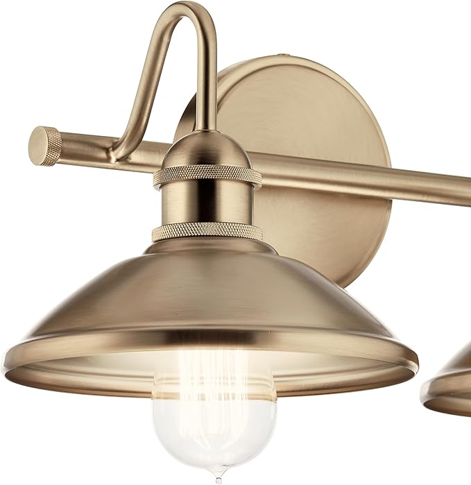 Kichler Clyde 2-Light Bathroom Vanity Light Fixture, Industrial Wall Sconce with Metal Shades in Champagne Bronze for Rustic and Traditional Decor (17" x 7.5" x 8.25"), 45944CPZ