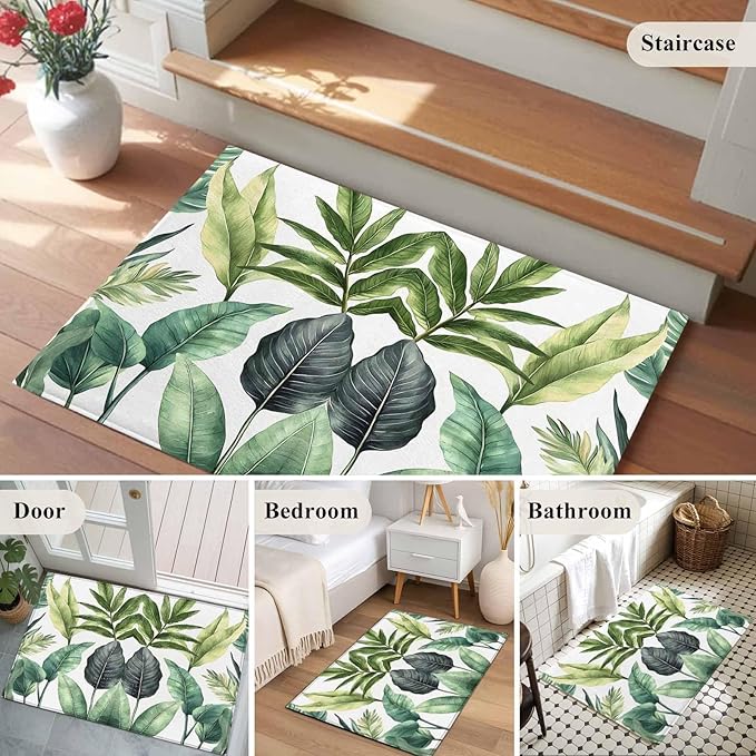 Area Rug 2x3ft, Summer Green Tropical Palm Leaves Washable Rugs for Living Room Bedroom, Watercolor Plant Soft Non-Slip Area Rugs Rectangle Floor Carpet for Dining Room