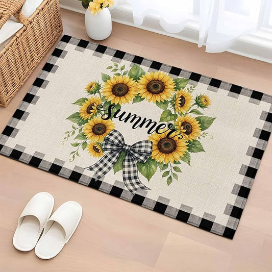Area Rug 2x3ft, Summer Words Farm Sunflowers Washable Rugs for Living Room Bedroom, Butterflies Country Floral Soft Non-Slip Area Rugs Rectangle Floor Carpet for Dining Room