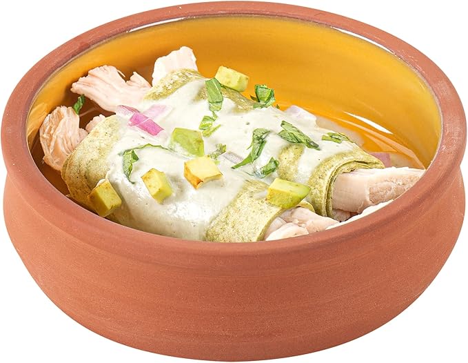 Restaurantware-Terra Tek 8.5 Ounce Terracotta Cazuelas, 2 Yellow Glazed Clay Pots For Cooking - Oven-Ready, Microwavable, Terracotta Serving Pots, Dishwashable, For Cooking And Serving