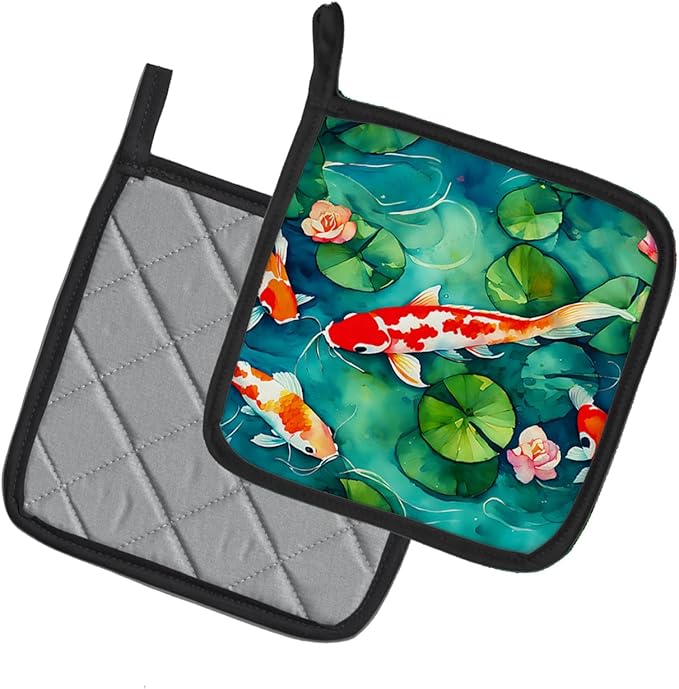 Caroline's Treasures Koi Fish Pair of Pot Holders Kitchen Heat Resistant Pot Holders Sets Oven Hot Pads for Cooking Baking BBQ, 7 1/2 x 7 1/2