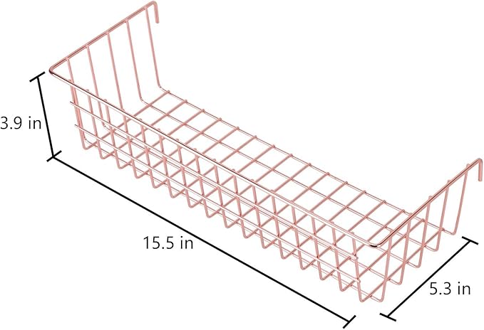 Hanging Grid Basket for Wire Wall Panel,, Multifunction Wall Storage Display Decorative Basket, Size 15.5"x5.3"x3.9", Rose Gold