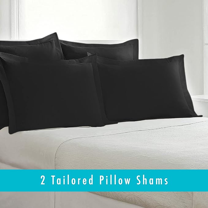 FRESH IDEAS Poplin Tailored 2-Pack Pillow Sham, King, Black (FRE201XXBLAC09)